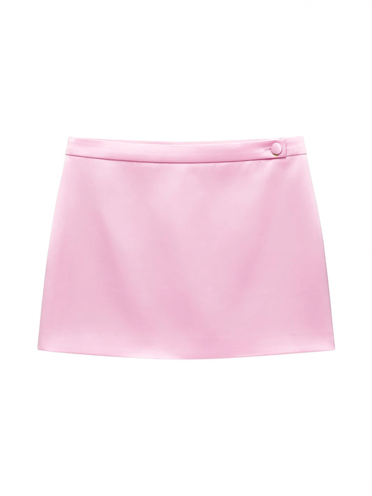 Pink satin tailored skirt